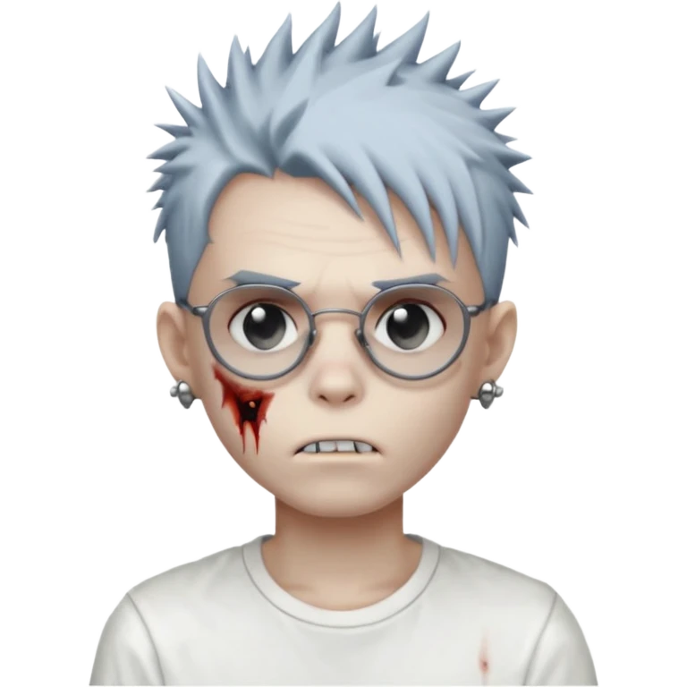 zombie boy with spiky emo hair and white shirt and round earring and glasses emoji