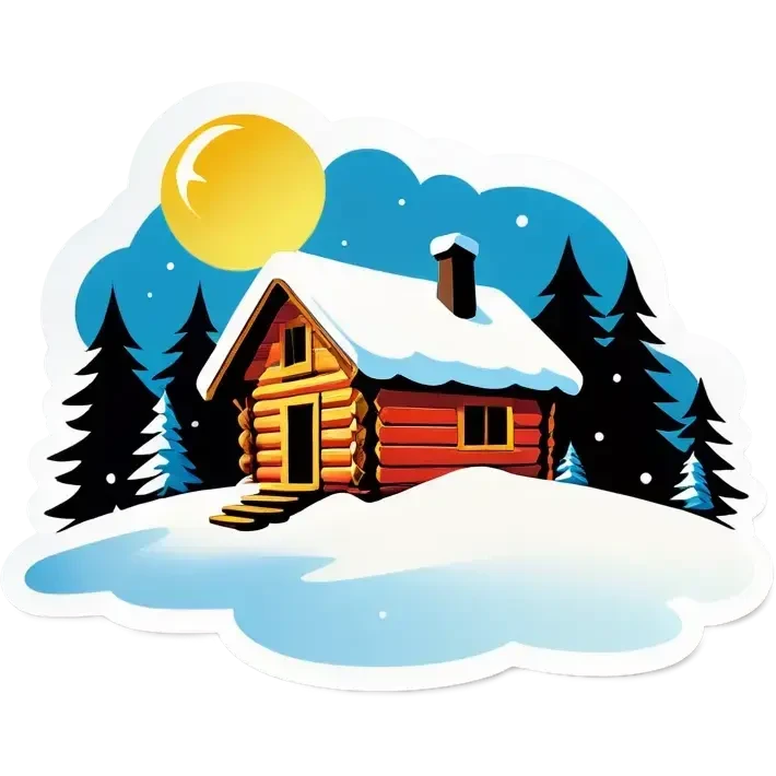 Eine Hütte im Wald mit Glasdach , Winterlandschaft, Schnee und Nordlichter am Himmel emoji