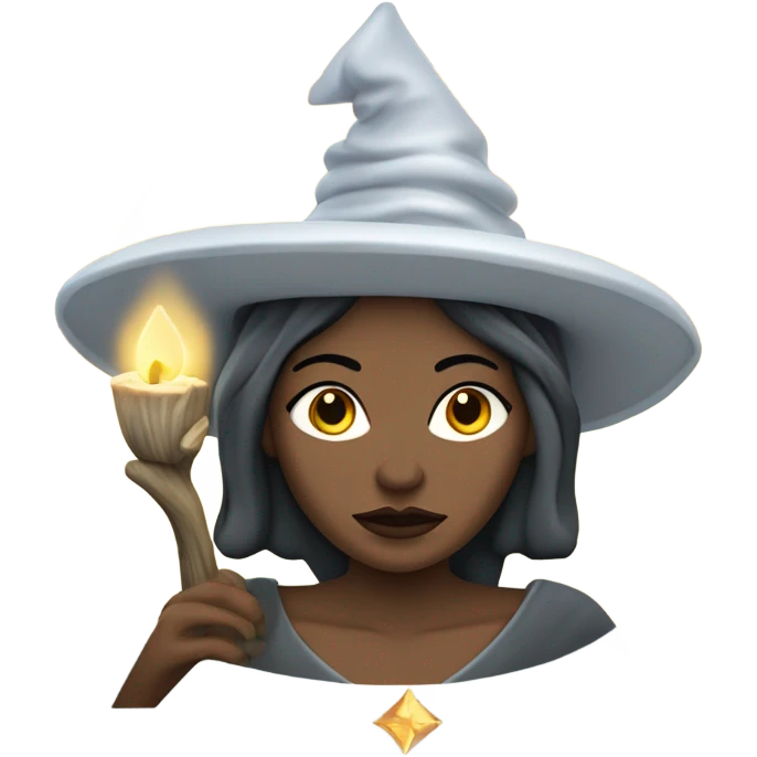 Una bruja de piel Clara que tenga un manto gris rodeada de una luna llena velas cristales y elementos de sahúmo ￼ emoji