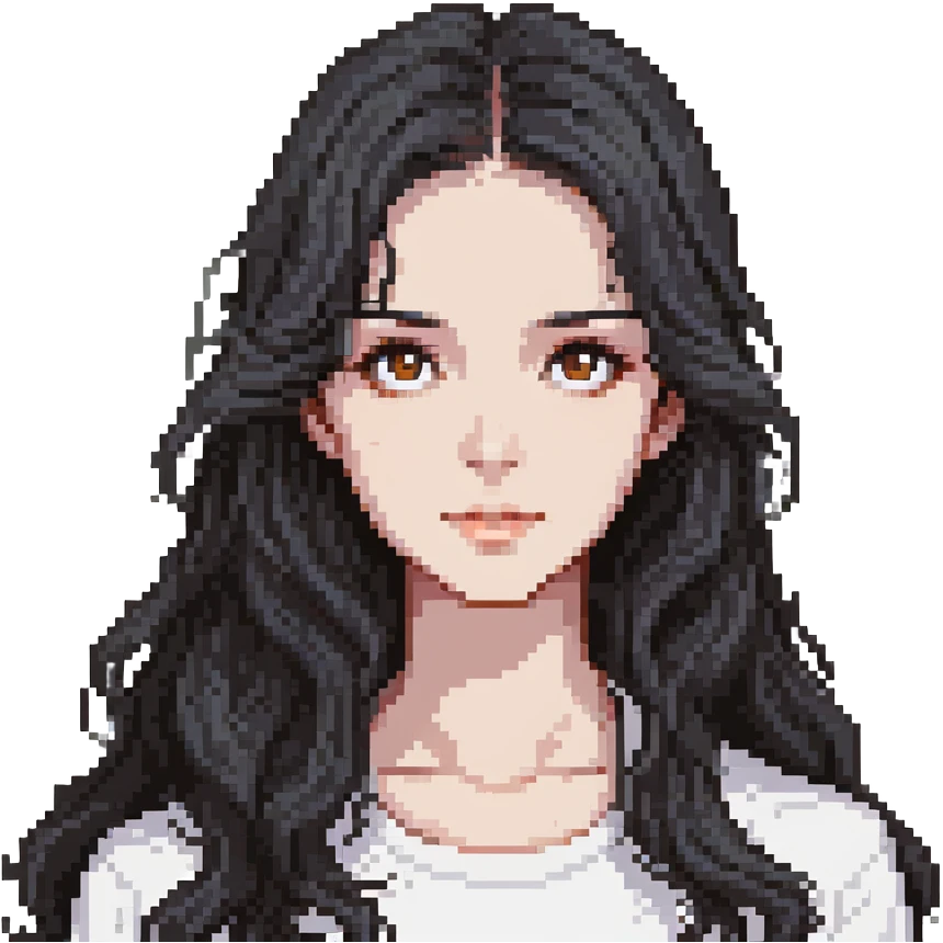 strong girl with brown eyes, long slightly wavy black hair emoji