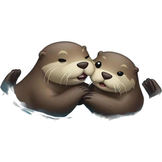 two otters hold hands while lying on the water so that the current doesn't carry them away and they hug emoji