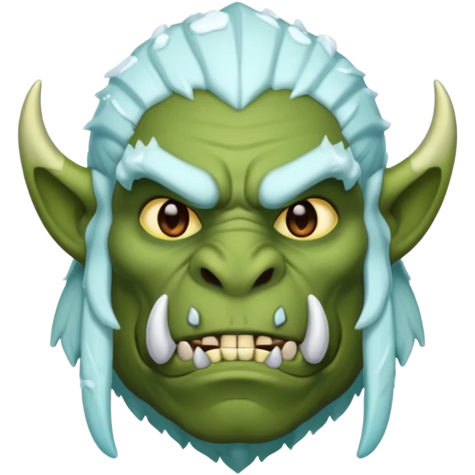 Fantasy orc emoji portrait, tusks lightly covered with ice and snow, winter predator look, strong silhouette, clean minimal emoji design, male/female variant
 emoji