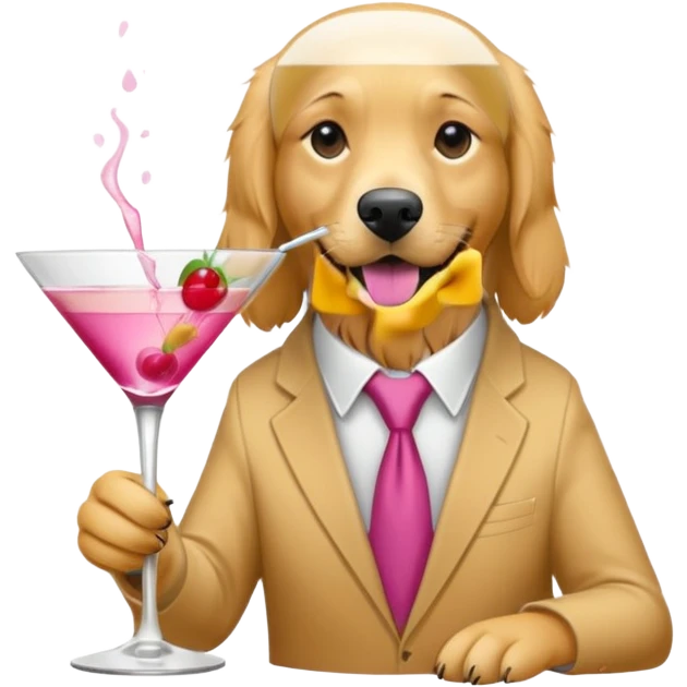 female golden retriever drinking pink martini  emoji