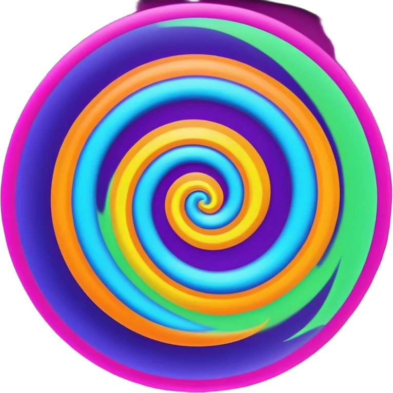 create  a Circular emoji, thin black outline, neon energy tornado vortex, clockwise glowing spiral, blue and green outer swirls, magenta and purple core, red inner arc, yellow-orange base glow, smooth gradients, psychedelic futuristic style, high saturation, intense glow, centered emoji