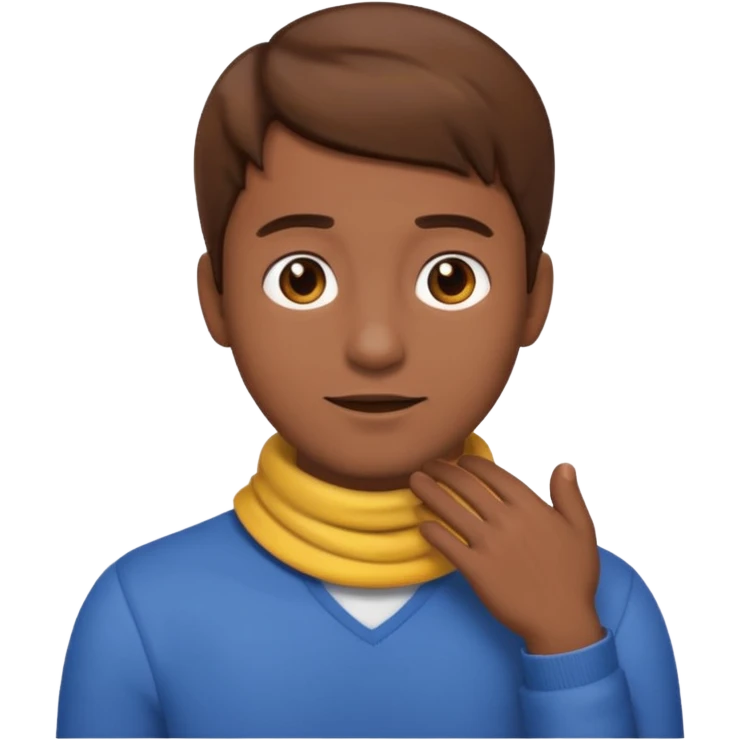 Emoji guy brown hair and hands around neck itself  emoji