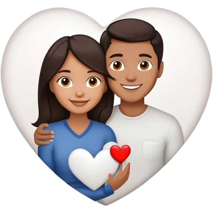 A couple with dark brown hair and mixed skin tone inside a white heart emoji