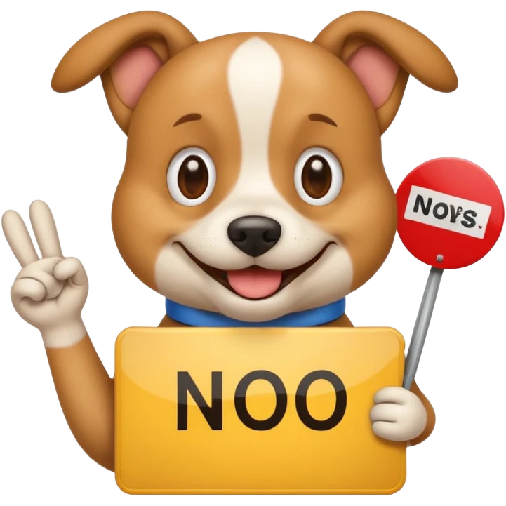 humorous emoji of a dog holding a 'no screws' sign, for 'Don't screw the pooch' emoji