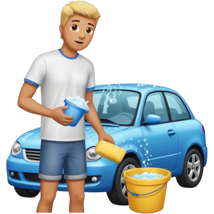 man washing a car on the street emoji