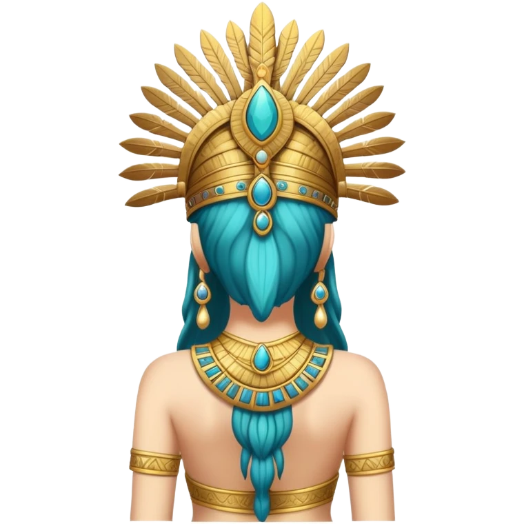back view of Anunnaki goddess Inanna with elaborate headdress and royal attire emoji