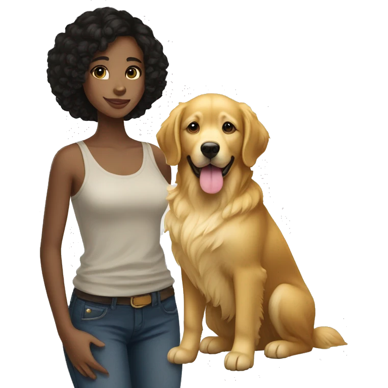 A black haired and light skintone teen girl with a Golden retriever  emoji