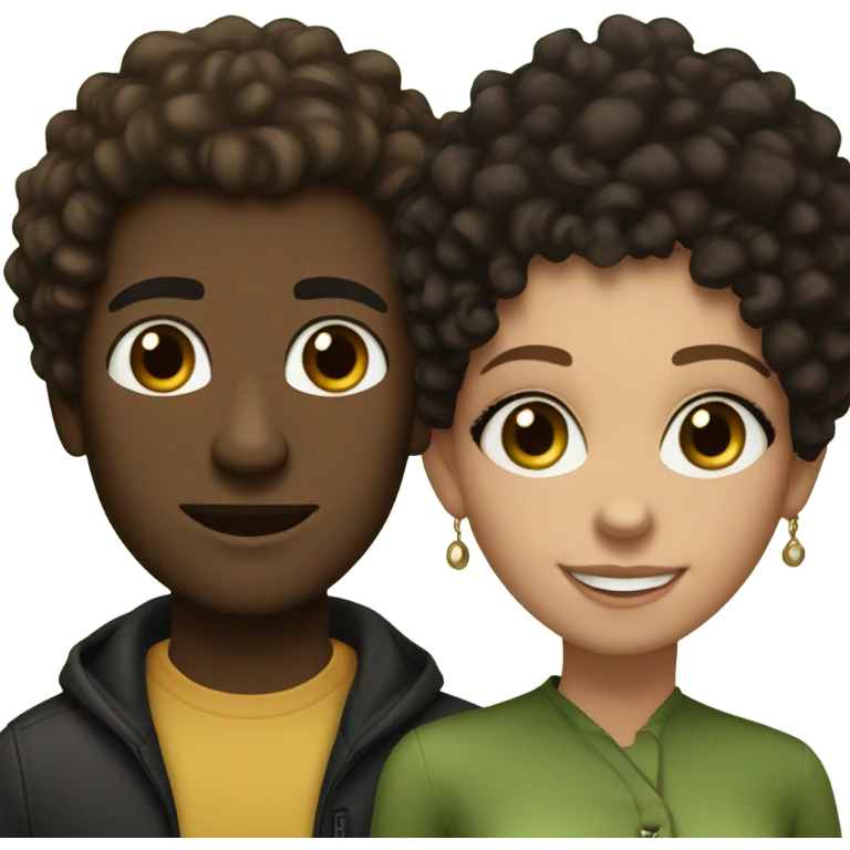 Interracial couple. (Tall White man brown hair green eyes) (black woman mocha skin black kinky curly hair brown eyes) emoji