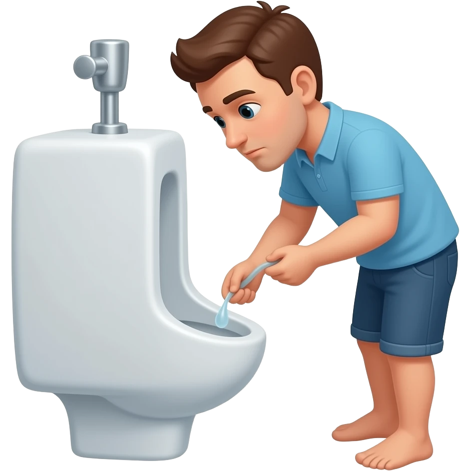 Erstelle ein Bild von einem urinal in einem öffentlichen WC, einem Mann der vor einer urinal steht und uriniert emoji