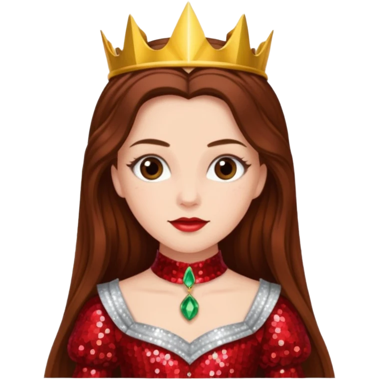 Nessarose from The Wizard of Oz with long brown hair, red sequin outfit emoji