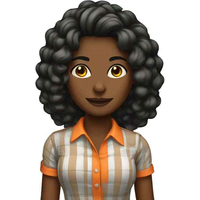 Mulher negra cabelo comprido camisa laranja emoji
