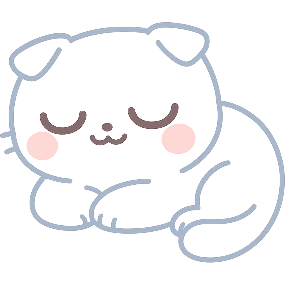 white Scottish Fold cat sleeping, simple and cute, kawaii style emoji