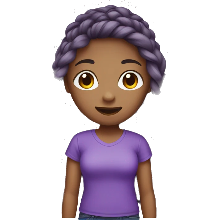 Girl with long hair with braid wearing short purple t-shirt emoji