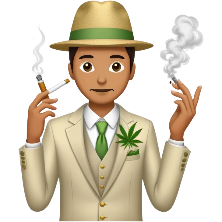 Person in fancy clothes sneaking into wedding ceremony smoking cannabis, full body emoji