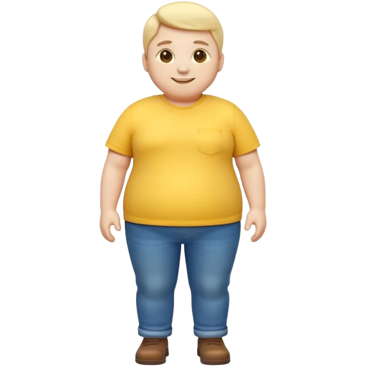 A 3D emoji in iOS emoji aesthetic style of a chubby full-body person standing upright, with round belly, soft features, and a cheerful smile. Glossy texture, bright lighting, minimal white background, friendly and expressive design. emoji