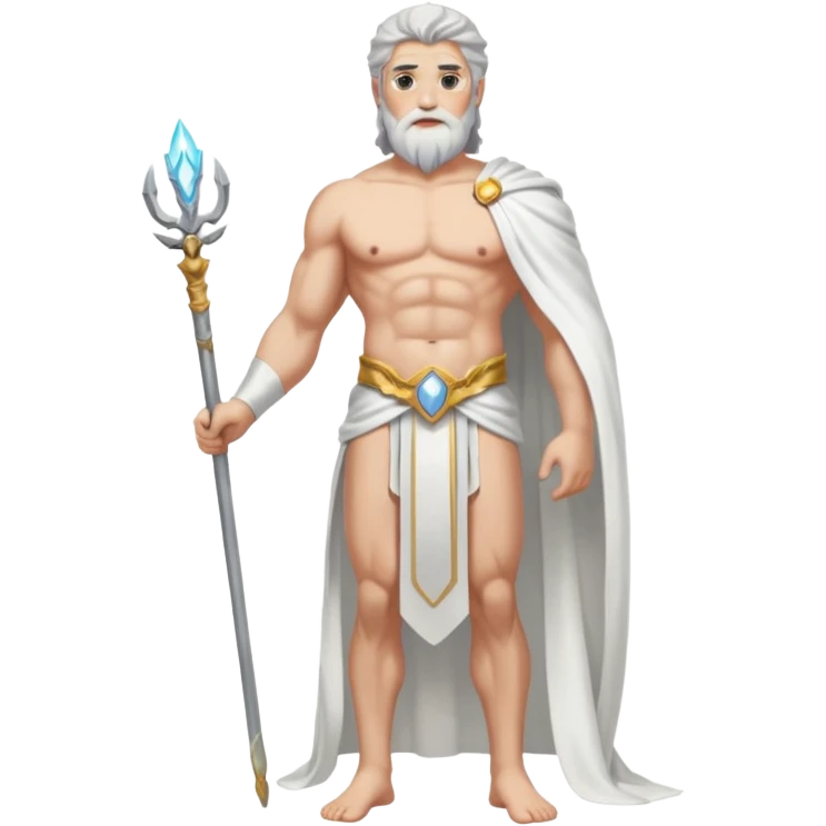 fullbody silverhair shirtless god ZEUS, white robe over shoulder, standing still emoji