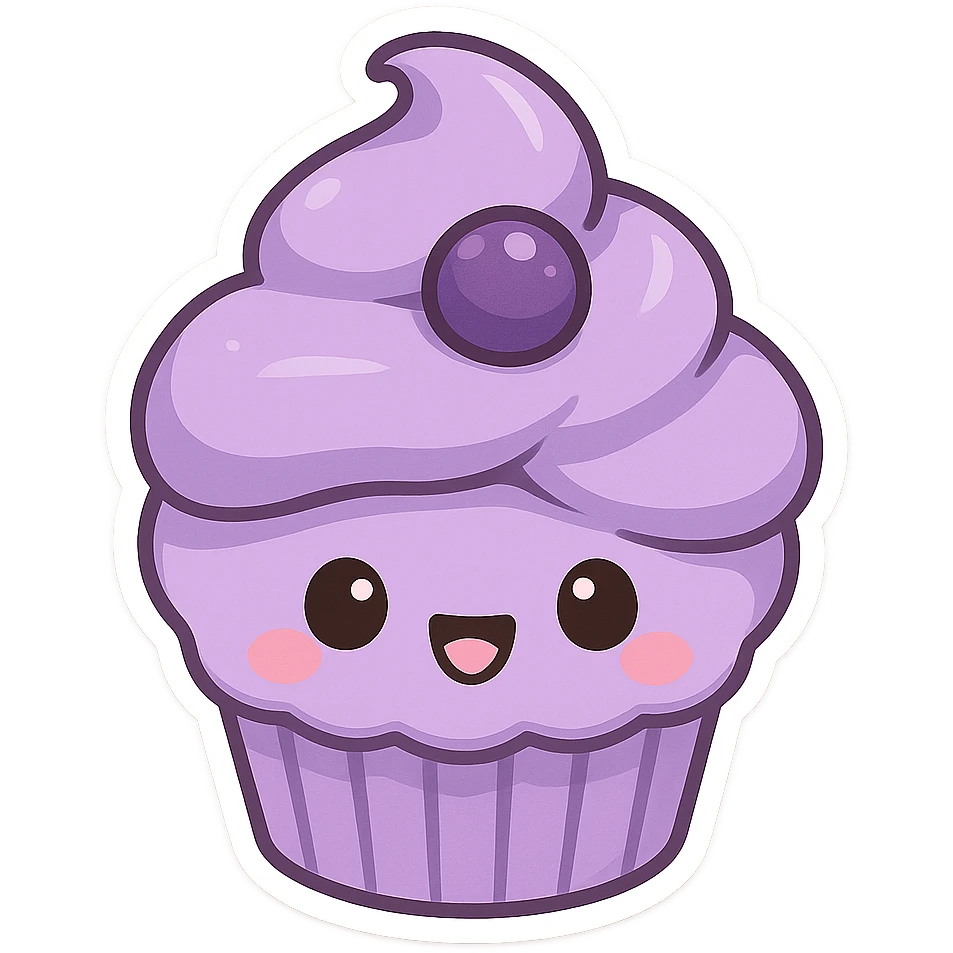 purple cupcake, sweet and cheerful emoji
