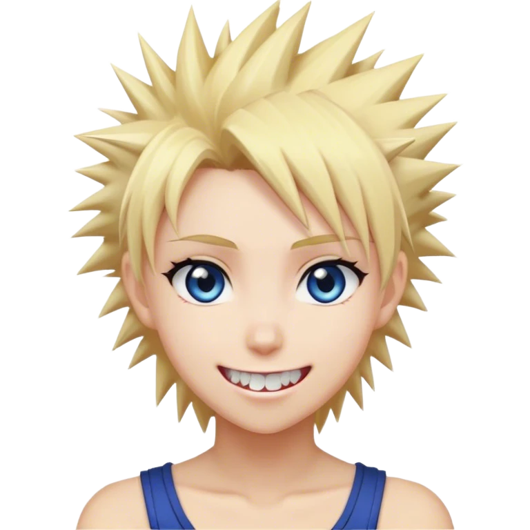 Blonde spiky hair female, anime, dark blue eyes, spiky teeth emoji