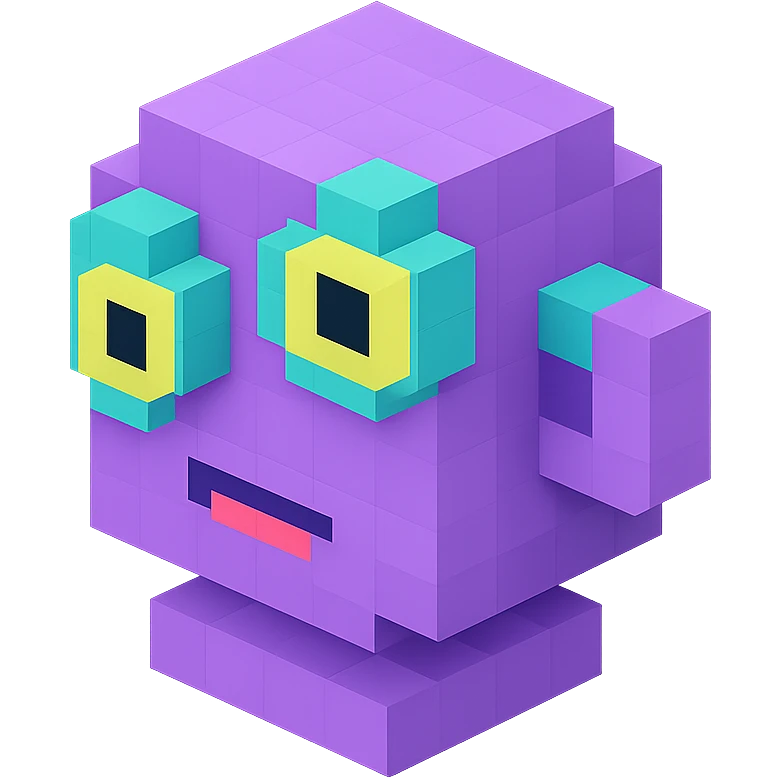 alien with three eyes, purple skin, isometric view emoji