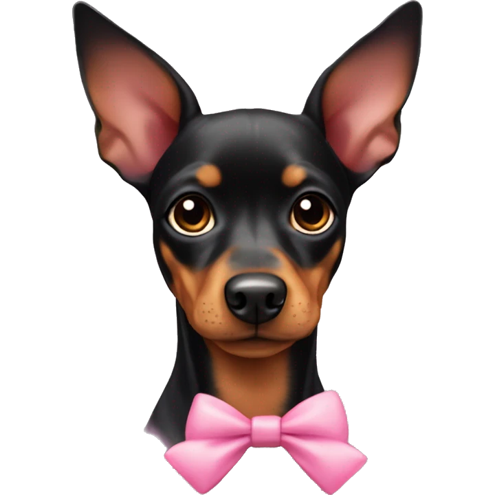 black tan pinscher big ears pink bow on ear emoji
