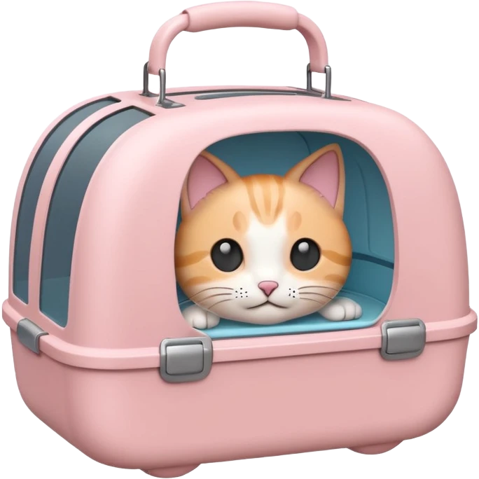 A cute emoji-style cat carrier — rounded, soft edges, cartoon-like design, pastel colors, with a small handle on top and tiny ventilation holes on the side. Simple, minimal details, high contrast, clean outline. emoji