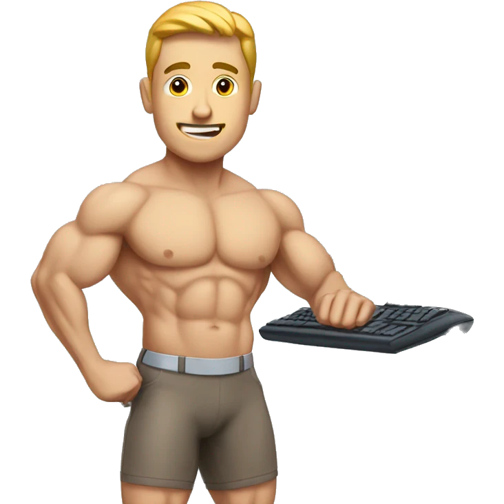 muscle body tech guy with computer emoji