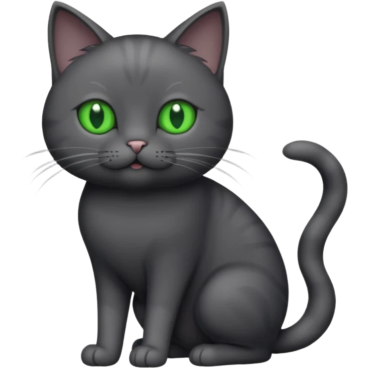 full body gorgeous solid dark grey cat with green eyes, white paws and white whiskers playing emoji