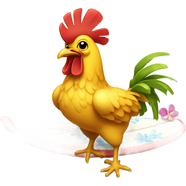 hawaiian chicken surfing with a lei around its neck emoji