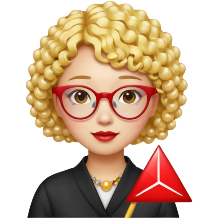 creative Chinese girl emoji, short curly yellow hair, pearl hairpin, red triangle glasses, graphic designer, loves colors emoji