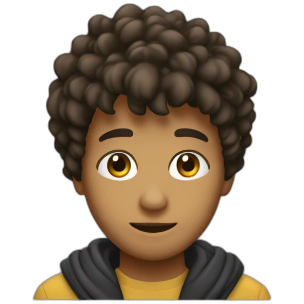 un chico joven,de pelo castaño con flequillo y con sudadera negra emoji