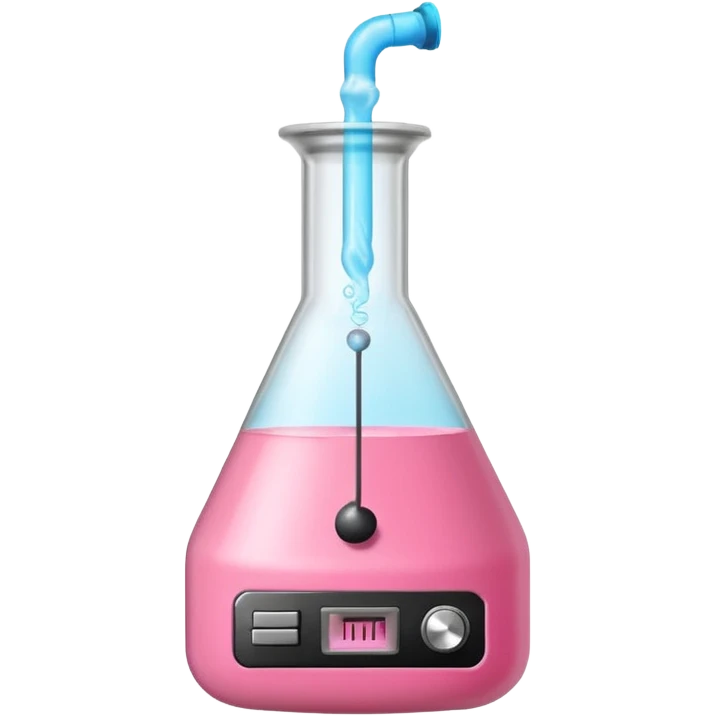 bublegum pink flask beaker with music coming out, as well as a vintage audio speaker emoji