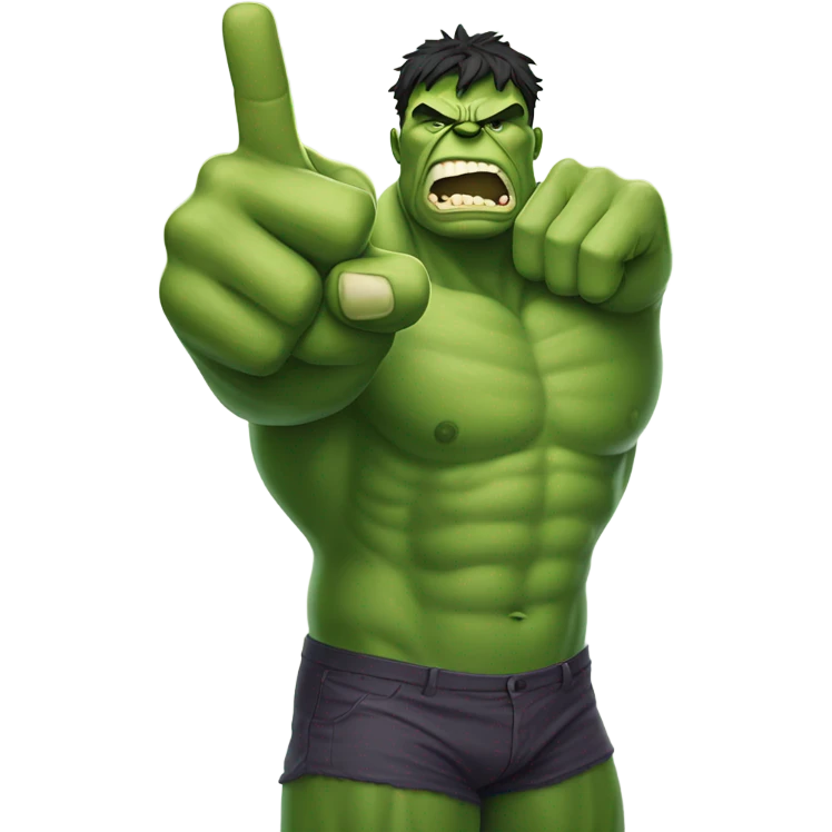 Hulk holding index finger and middle finger up emoji