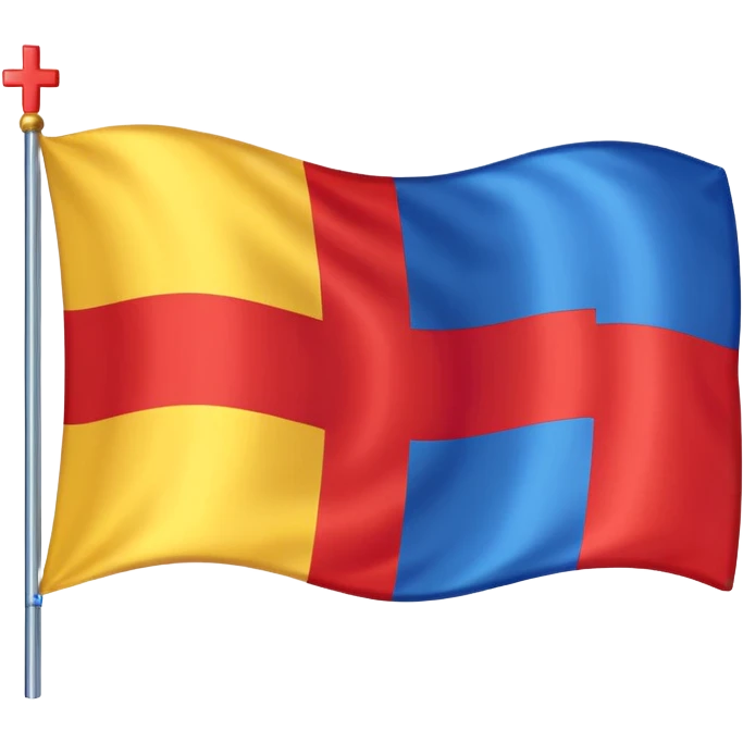 create a flag where the layout is like georgian one big cross for corner. the big cross i want is yellow and top right blue too left red bottom right red bottom left blue a big cross in the middle but iinside the flag not some other. just create georgian flag but the collors as i sayd emoji