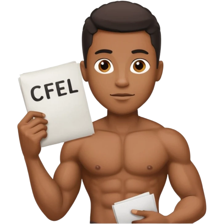 Black big men without shirt showing paper with write "cfel" emoji