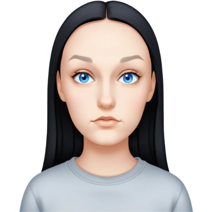 female, wearing grey sweatshirt, long black hair emoji