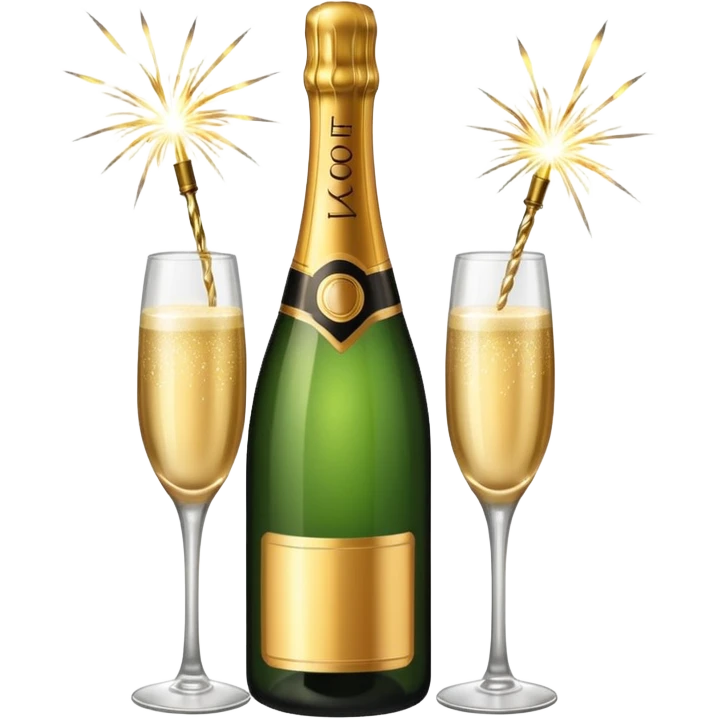 champagne bottle and champagne glasses and champagne sparklers  emoji