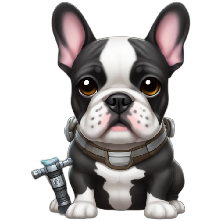 brindle french bulldog with lightsaber emoji