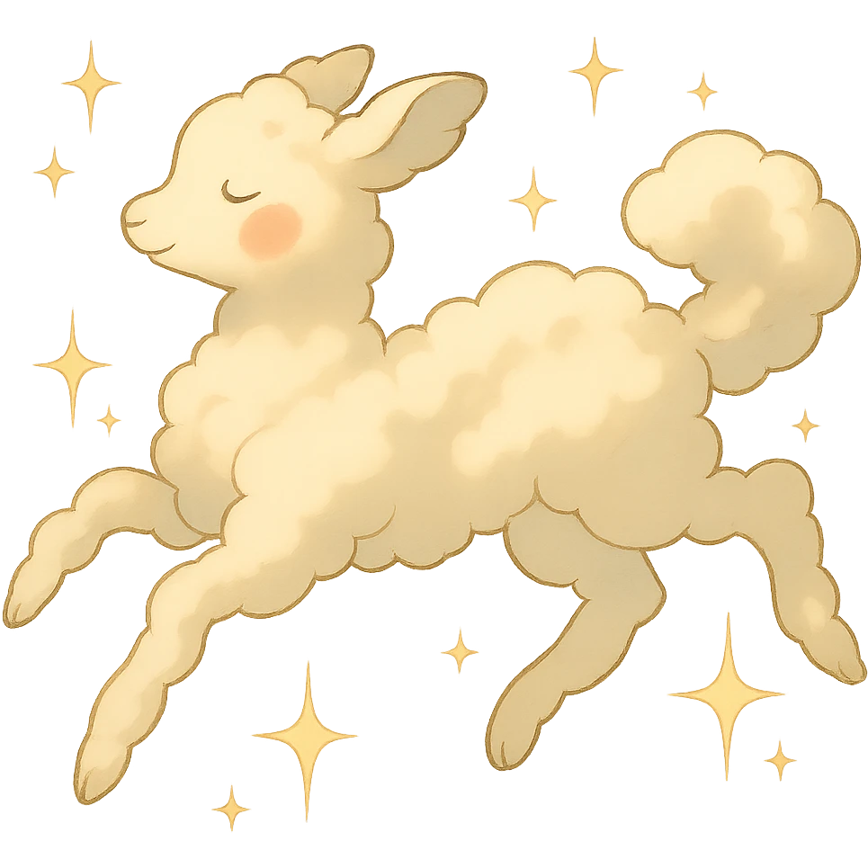 Add sparkles around the vanilla cloud doe with rosy cheeks, floating with grace, in Ghibli style, with no background. emoji