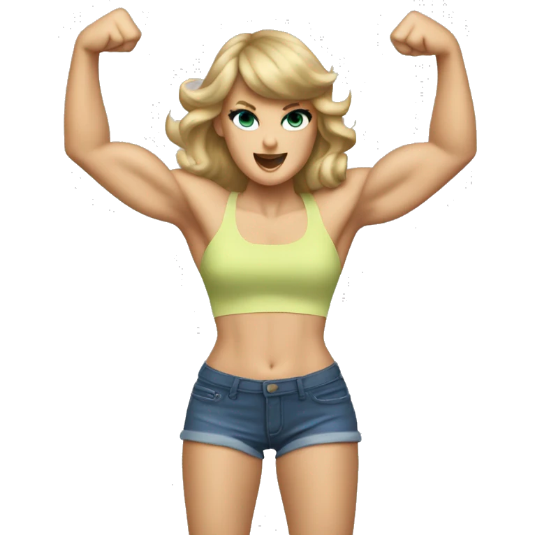 Taylor Swift with huge muscles flexing emoji