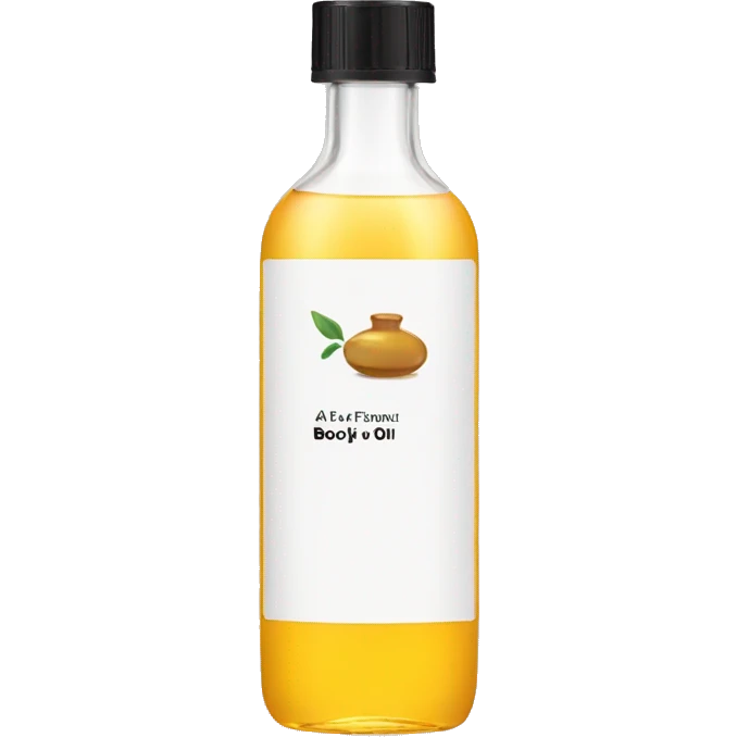 bottle of body oil with label emoji