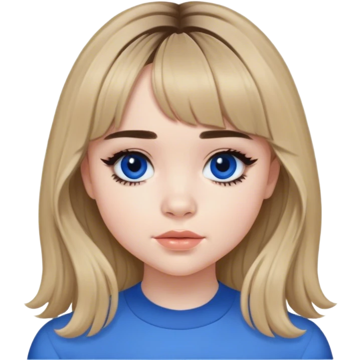 Sabrina carpenter with curtain bangs and wearing blue  emoji