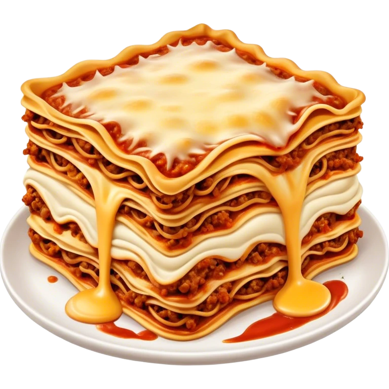 Lasagne alla Bolognese Cinematic Realistic Lasagne alla Bolognese Dish Emoji, depicted as a messy, layered pasta dish overflowing with melted cheese and rich meat sauce, rendered with hearty textures and warm, indulgent lighting. emoji