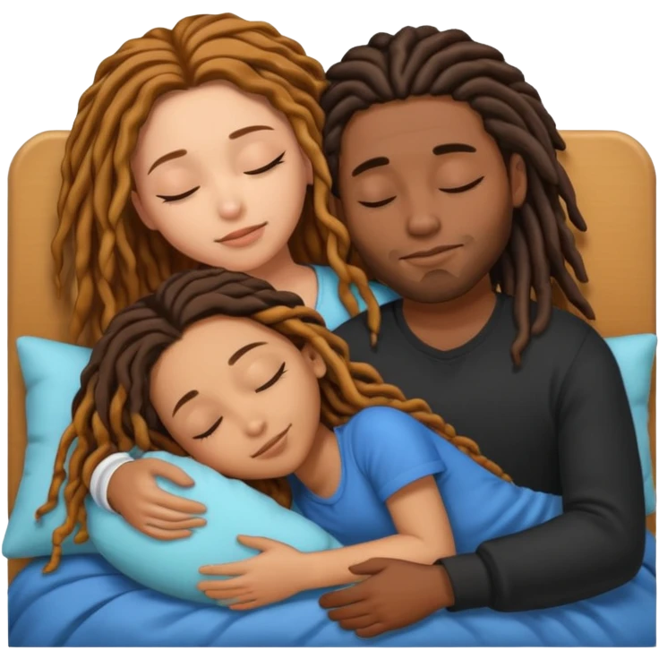 sleeping biracial couple (black male with caramel skin and dreads and hispanic female with fair skin and long brunette hair) emoji