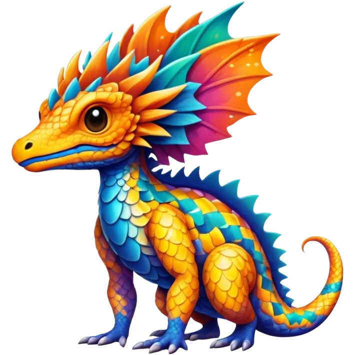 a vibrant colorful edgy vernid-fionbri-creature with splash-scales-patterns full body emoji