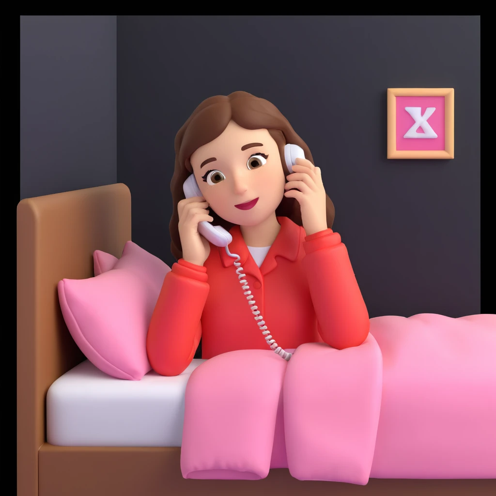 girl talking on phone bedroom background, close up pose emoji