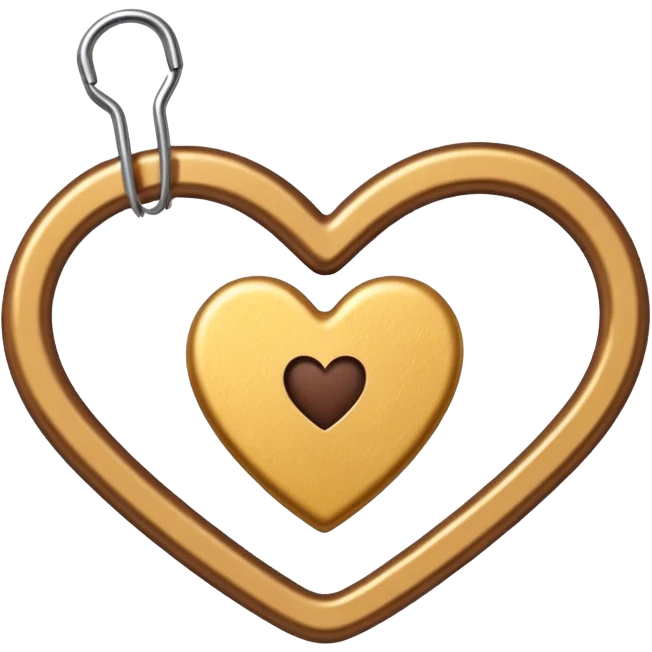 one gold paper clip and on top of it one brown heart emoji