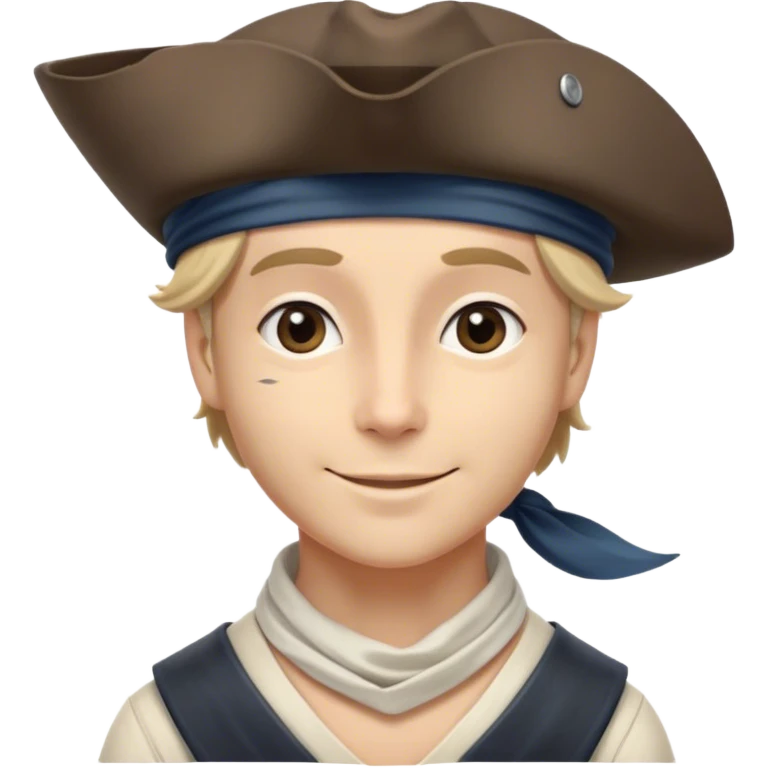 Clash of Clans aesthetic: Beautiful and Majestic Pirate Portrait Emoji, Rendered in serene confidence with a gentle, enigmatic smile and a regal tricorn hat, showcasing a distinguished, weathered build with a timeless bandana and soft, wise eyes in natural skin tone, Simplified yet exquisitely endearing features, highly detailed, glowing with a soft, drowsy maritime light, high shine, calm and heroic, stylized with an air of legendary seafaring elegance, soft glowing outline, capturing the essence of a majestic pirate whose noble spirit inspires epic adventures! emoji